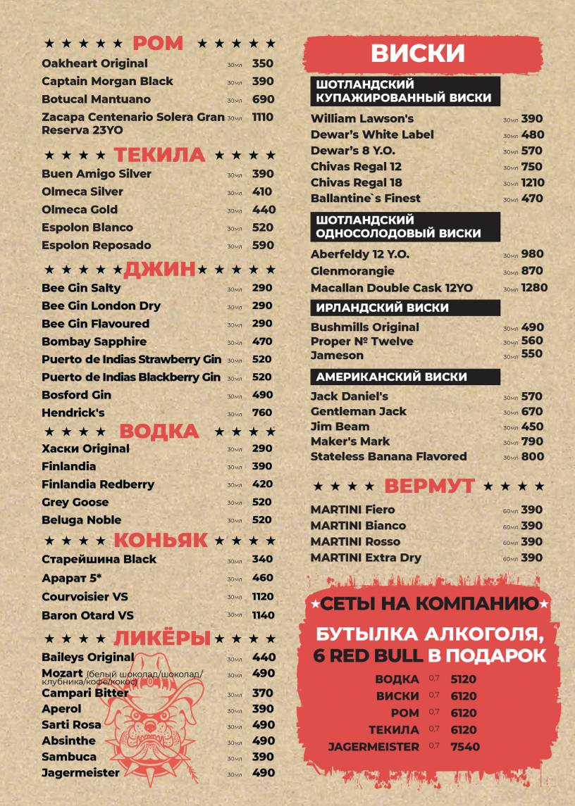 Бар Гадкий Койот меню