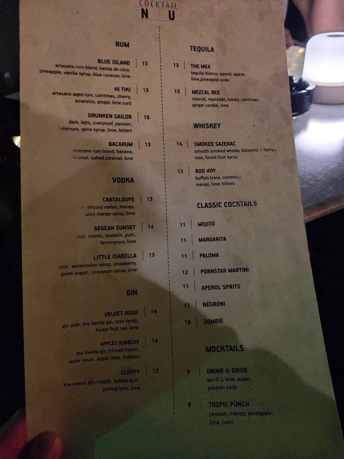 Mozaik cocktail bar меню