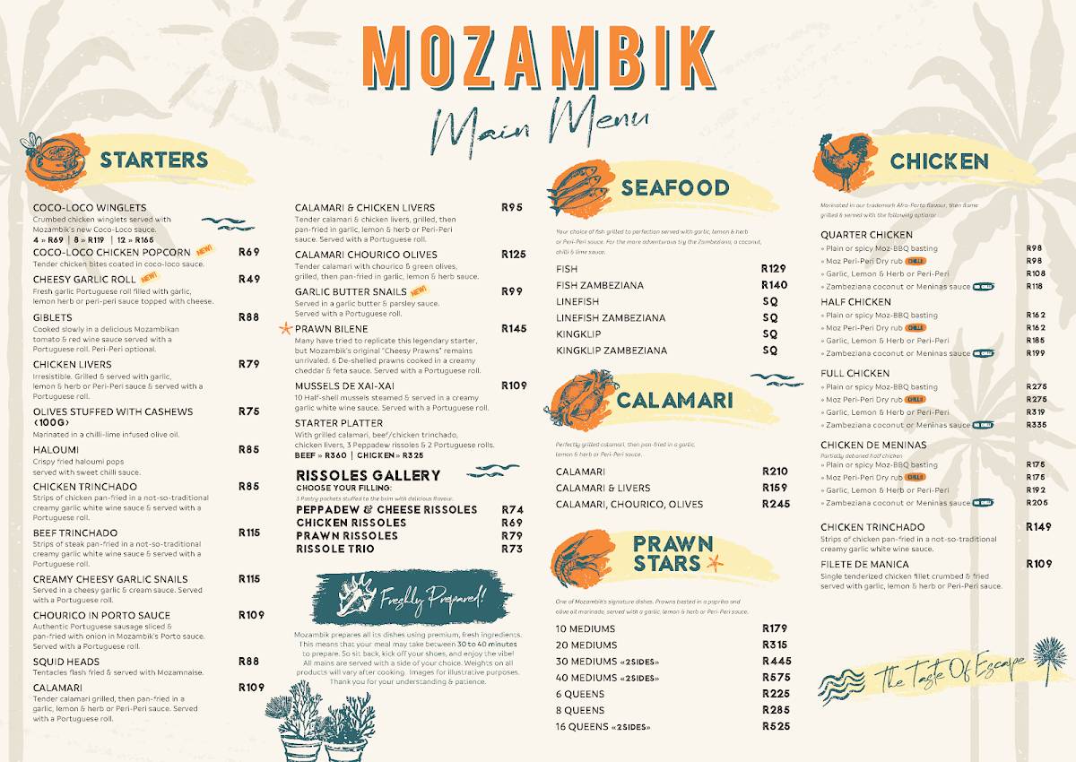 Mozambik Howick меню
