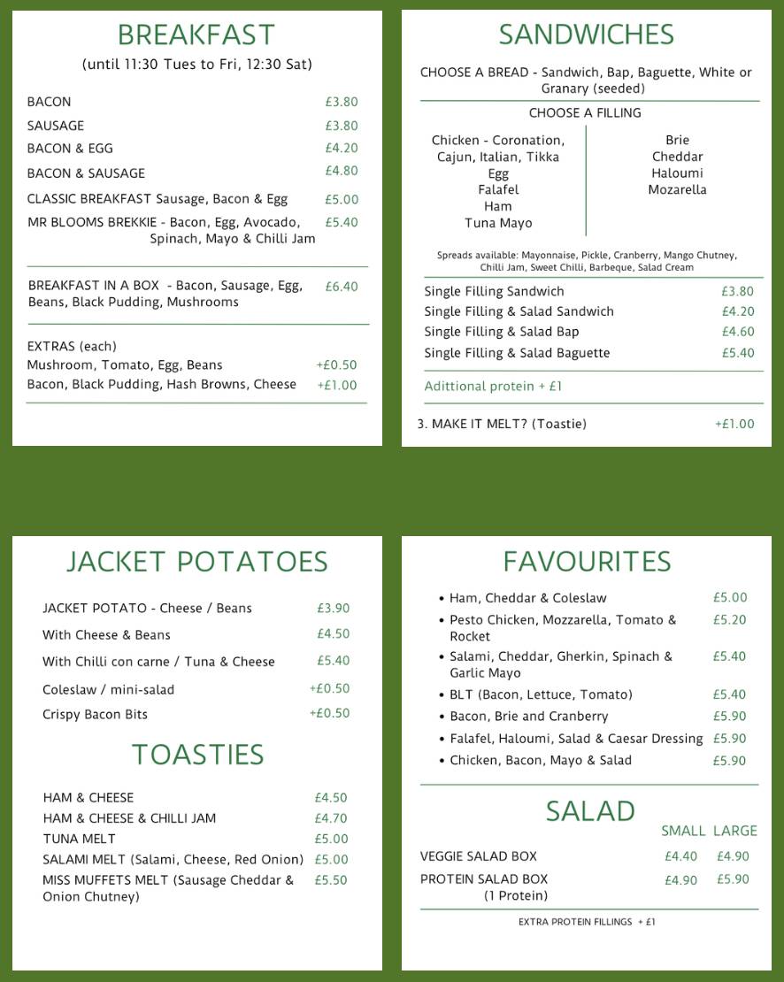 Mr. Blooms Sandwiches (Ledbury) меню