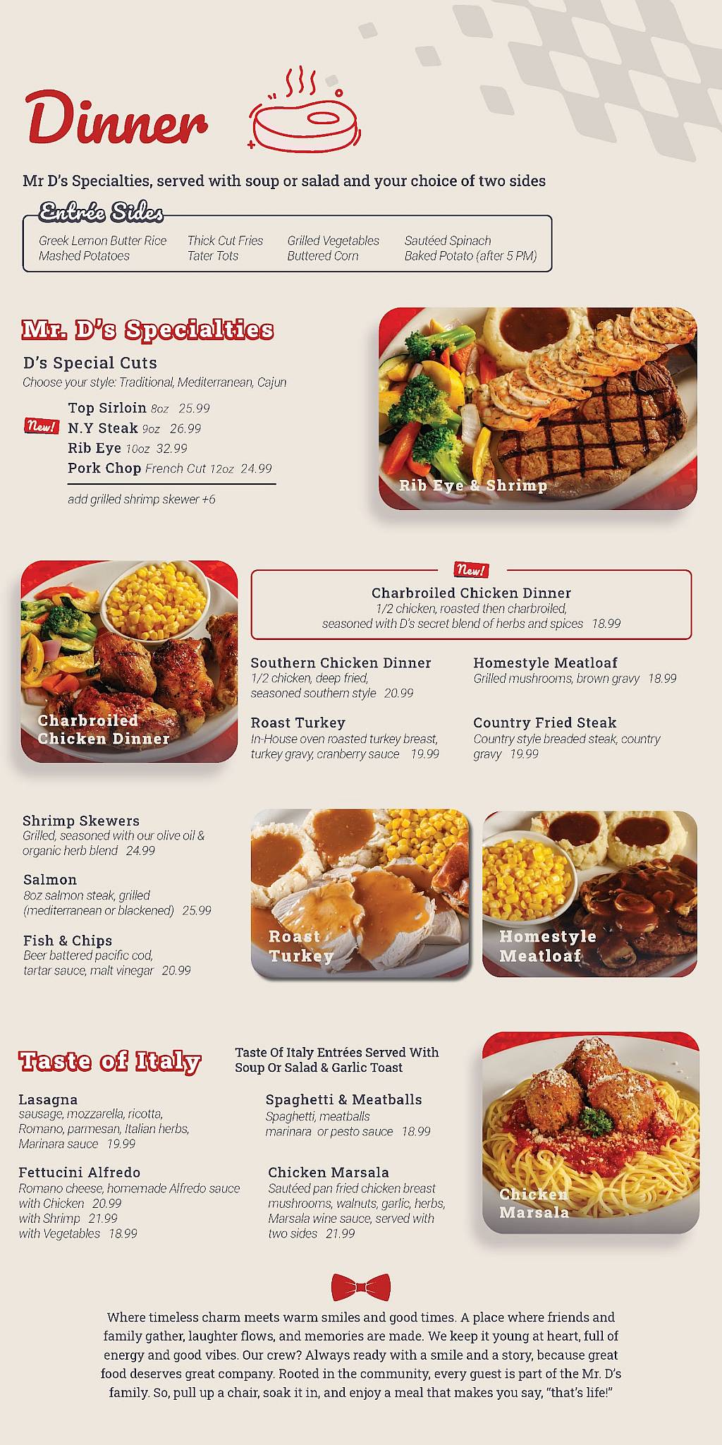 Mr D's Restaurant & Bar меню
