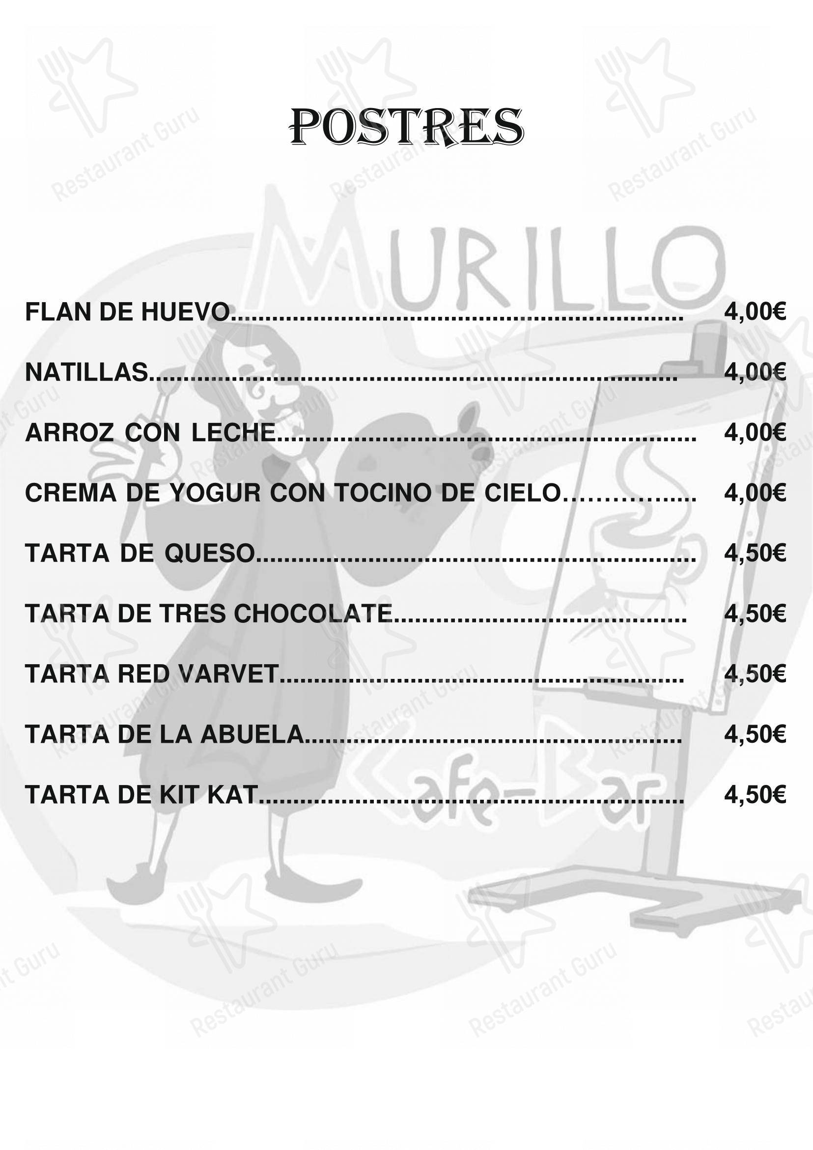 Меню паба и бара Murillo café bar