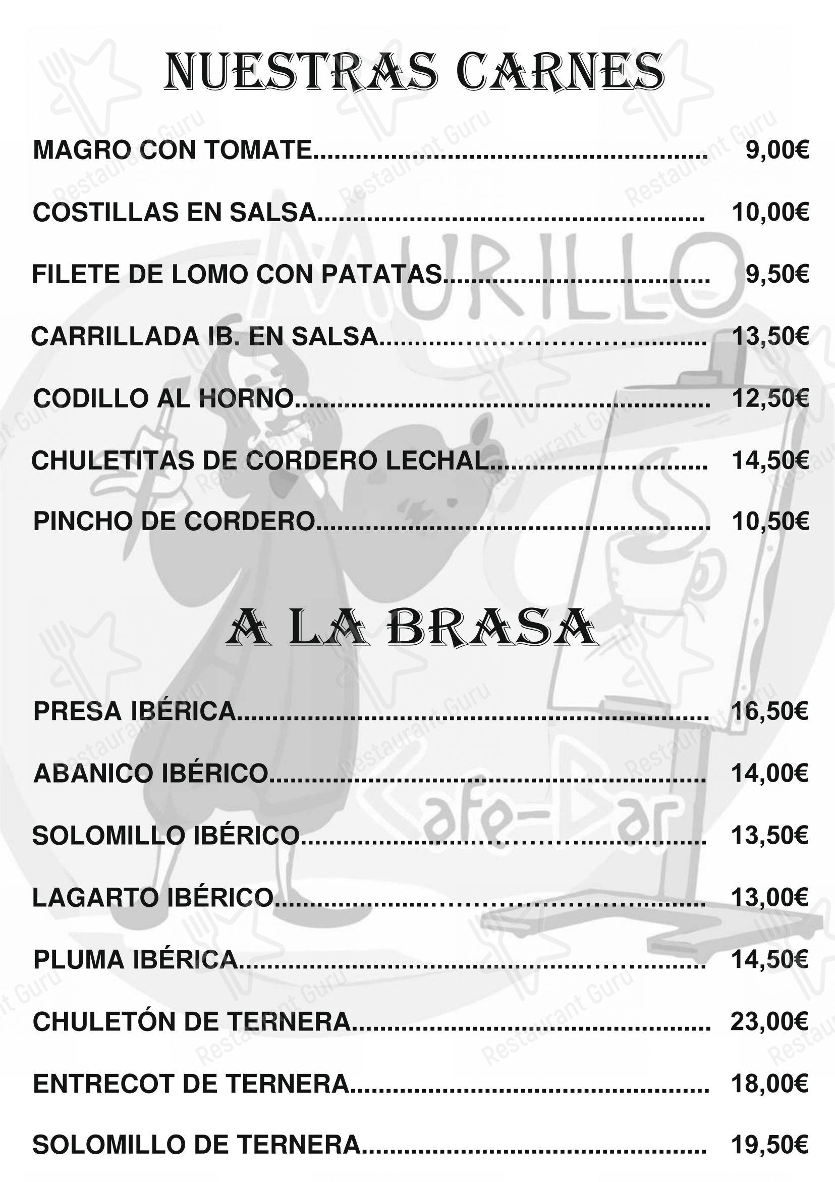 Меню паба и бара Murillo café bar в Ронде