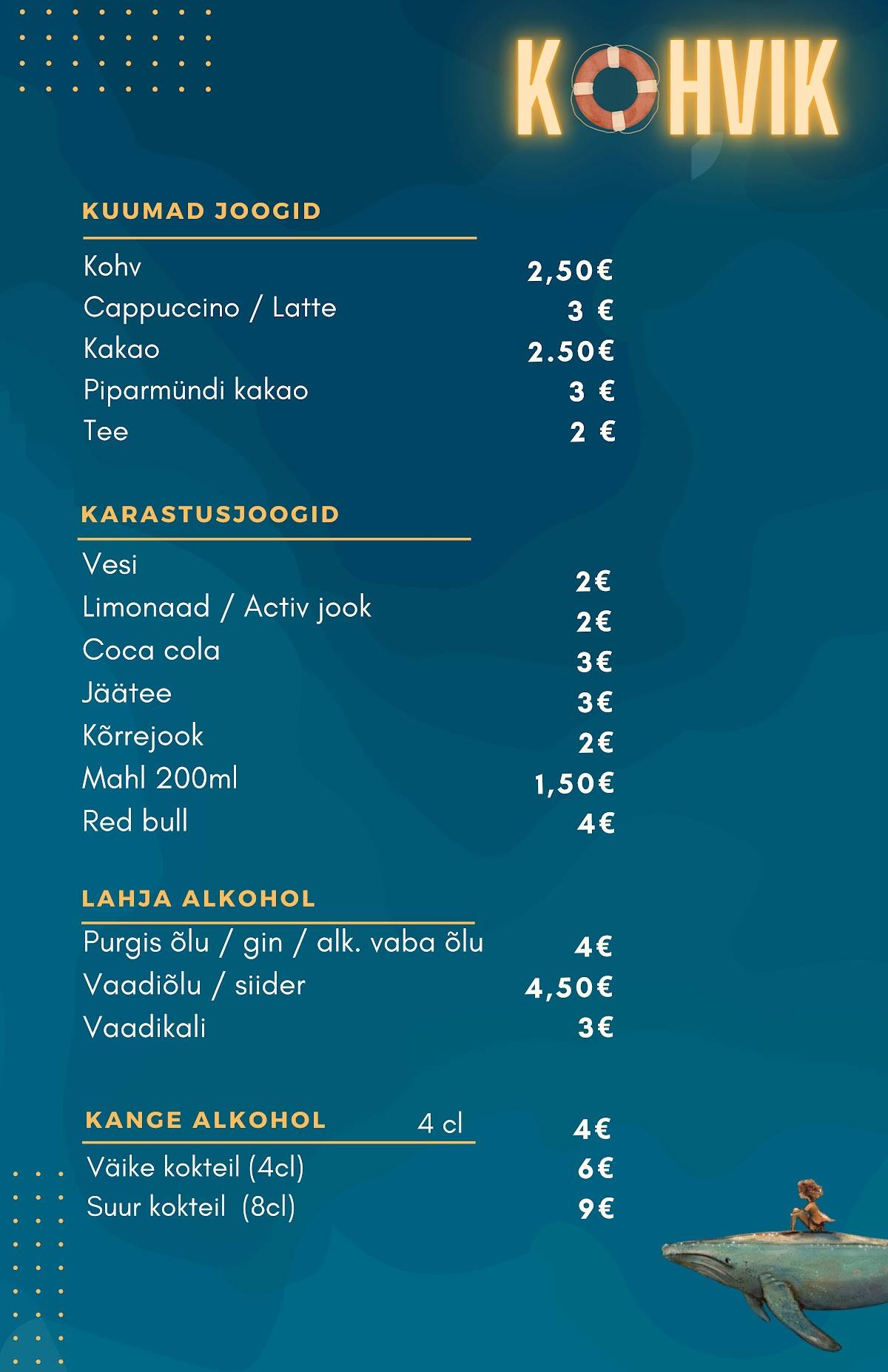 Mustvee Rannakohvik меню
