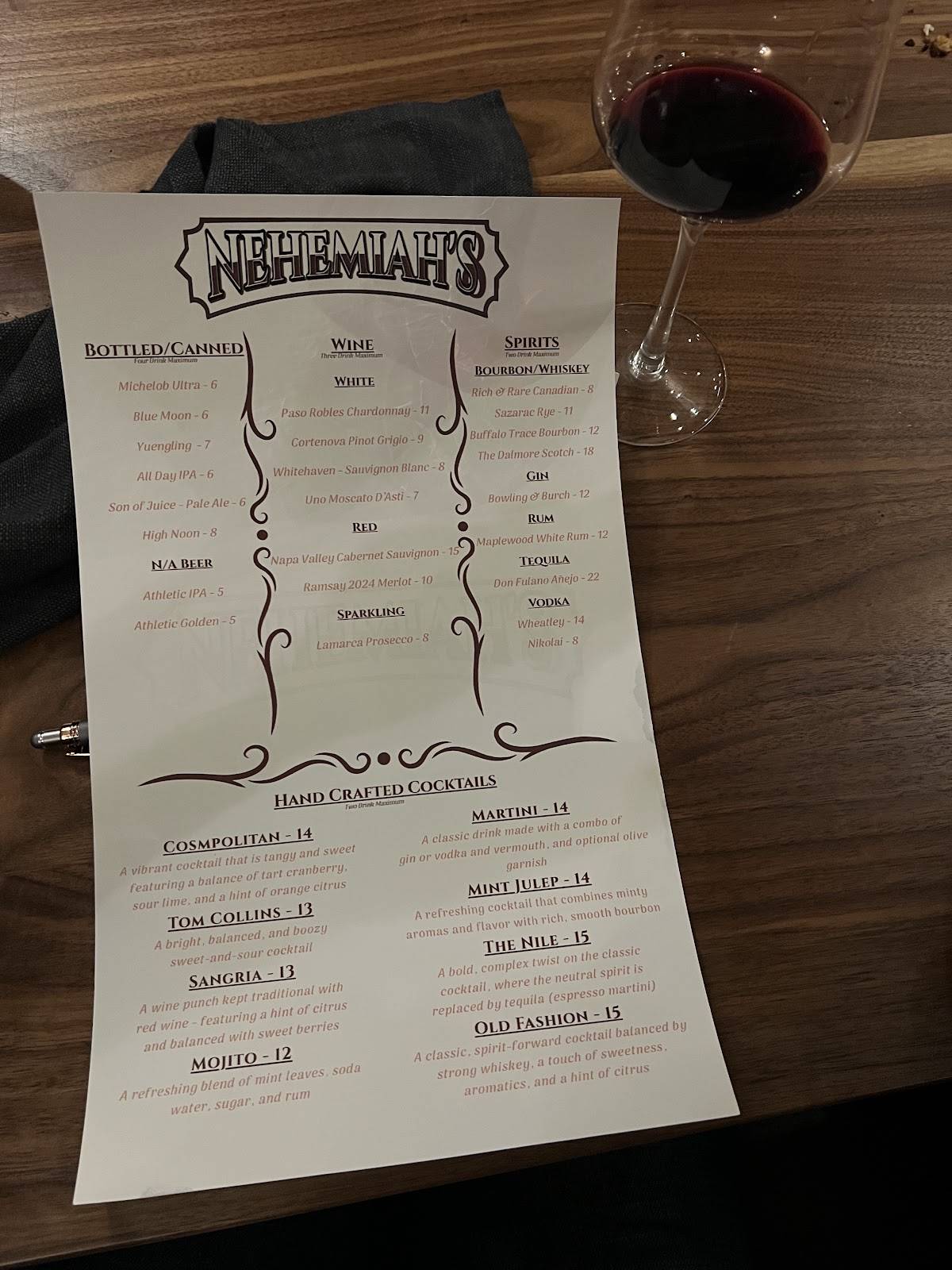 Nehemiah's Steakhouse меню