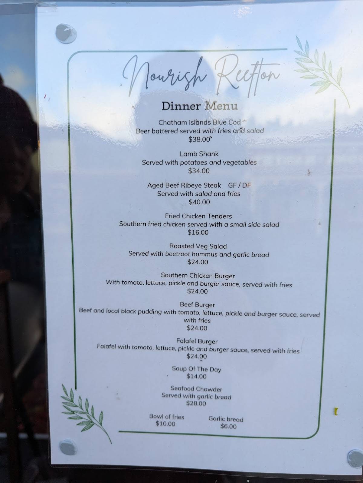 Nourish Reefton & Wilson’s Hotel меню