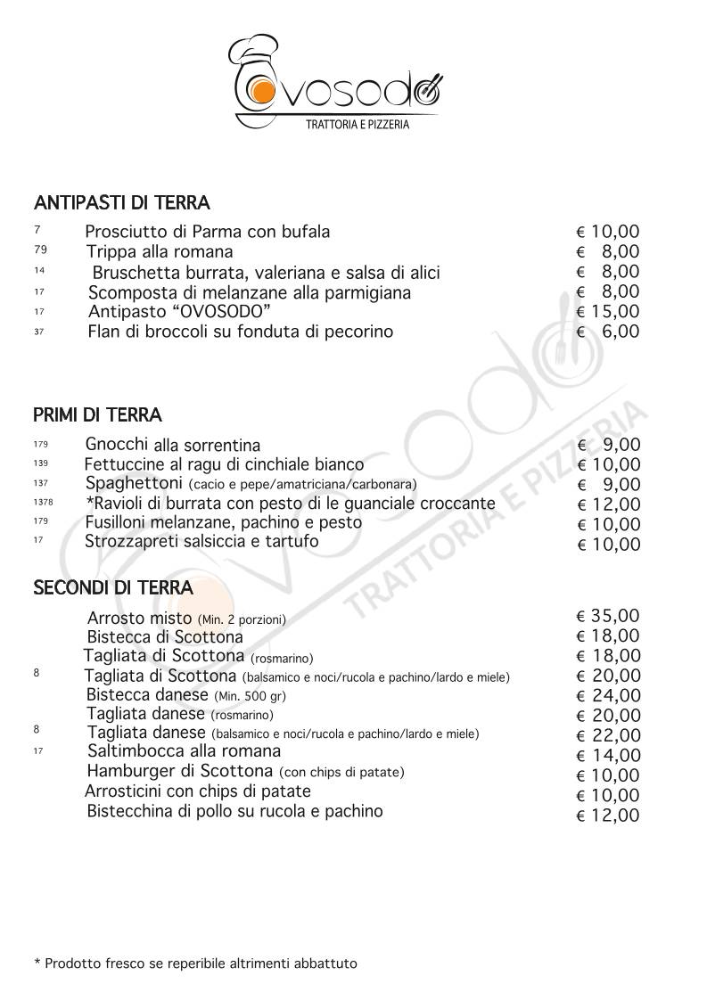 OVOSODO TRATTORIA PINSERIA меню