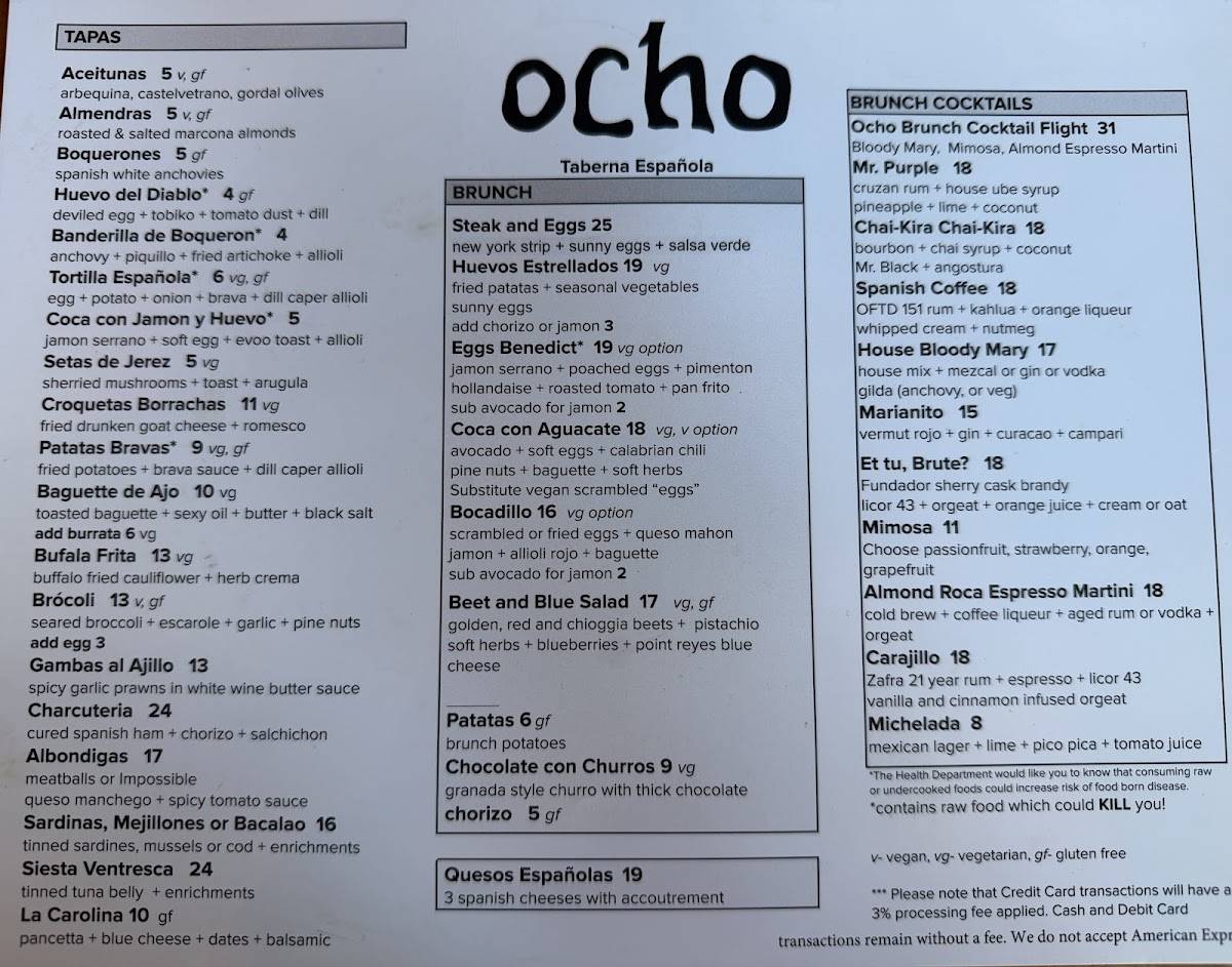 Ocho меню