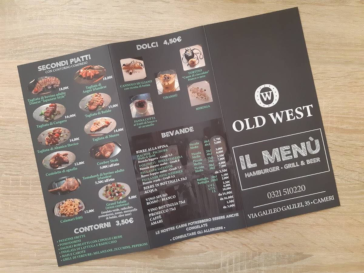 Old West Cameri меню
