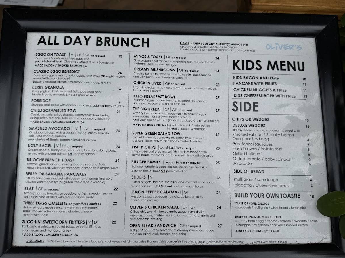 Oliver's Cafe Orewa меню