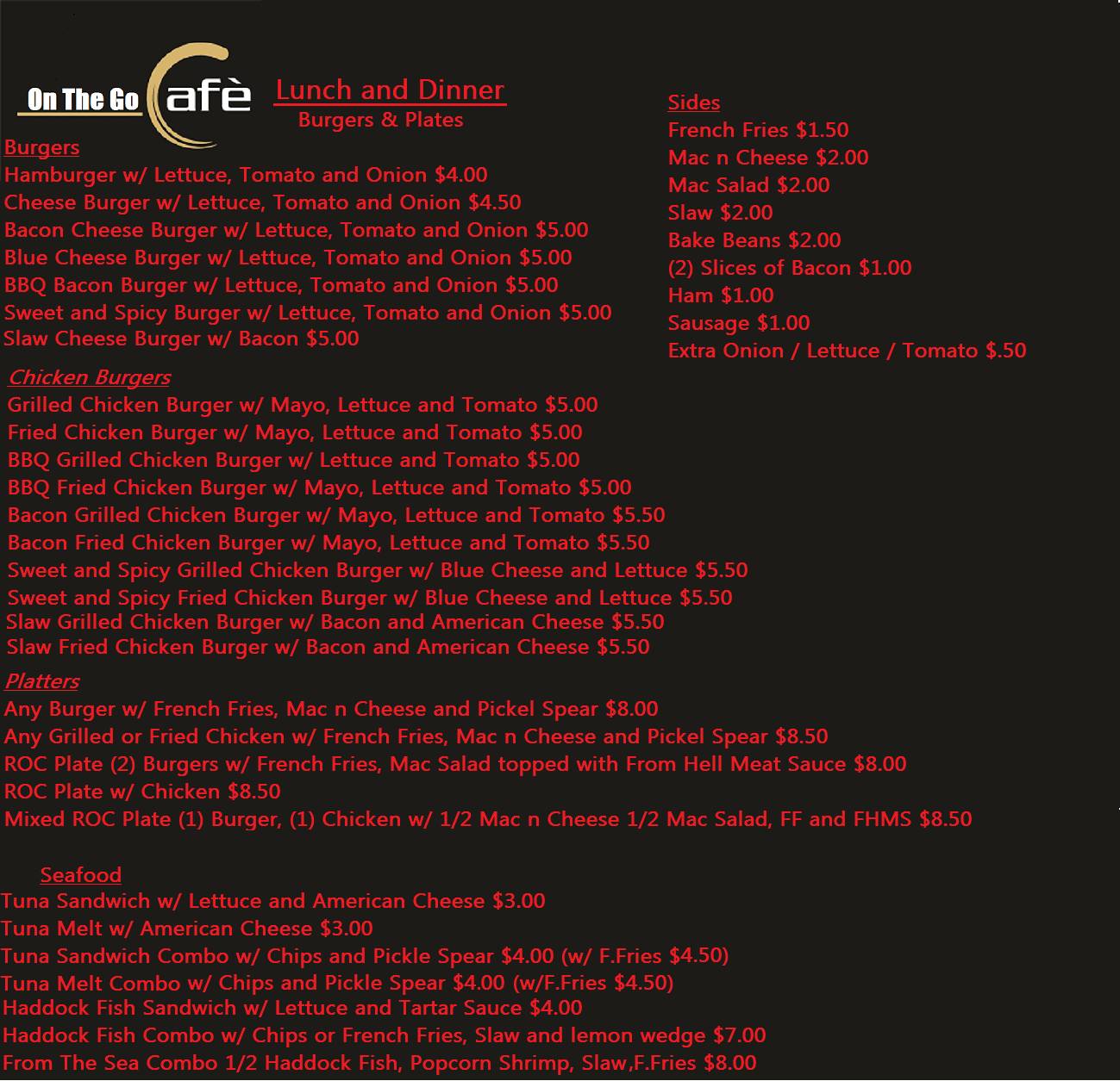 On The Go Cafe меню