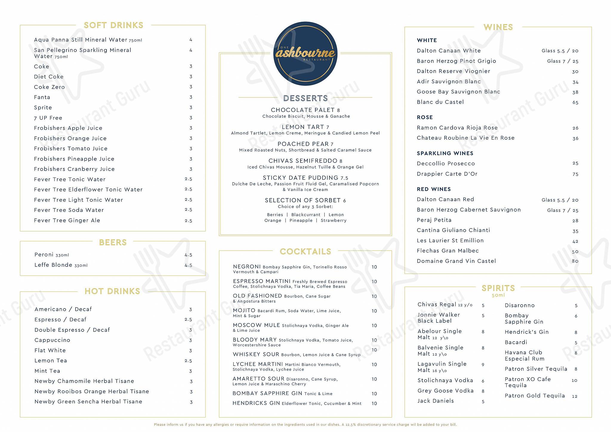 One Ashbourne в Лондоне - Takeaway Menu