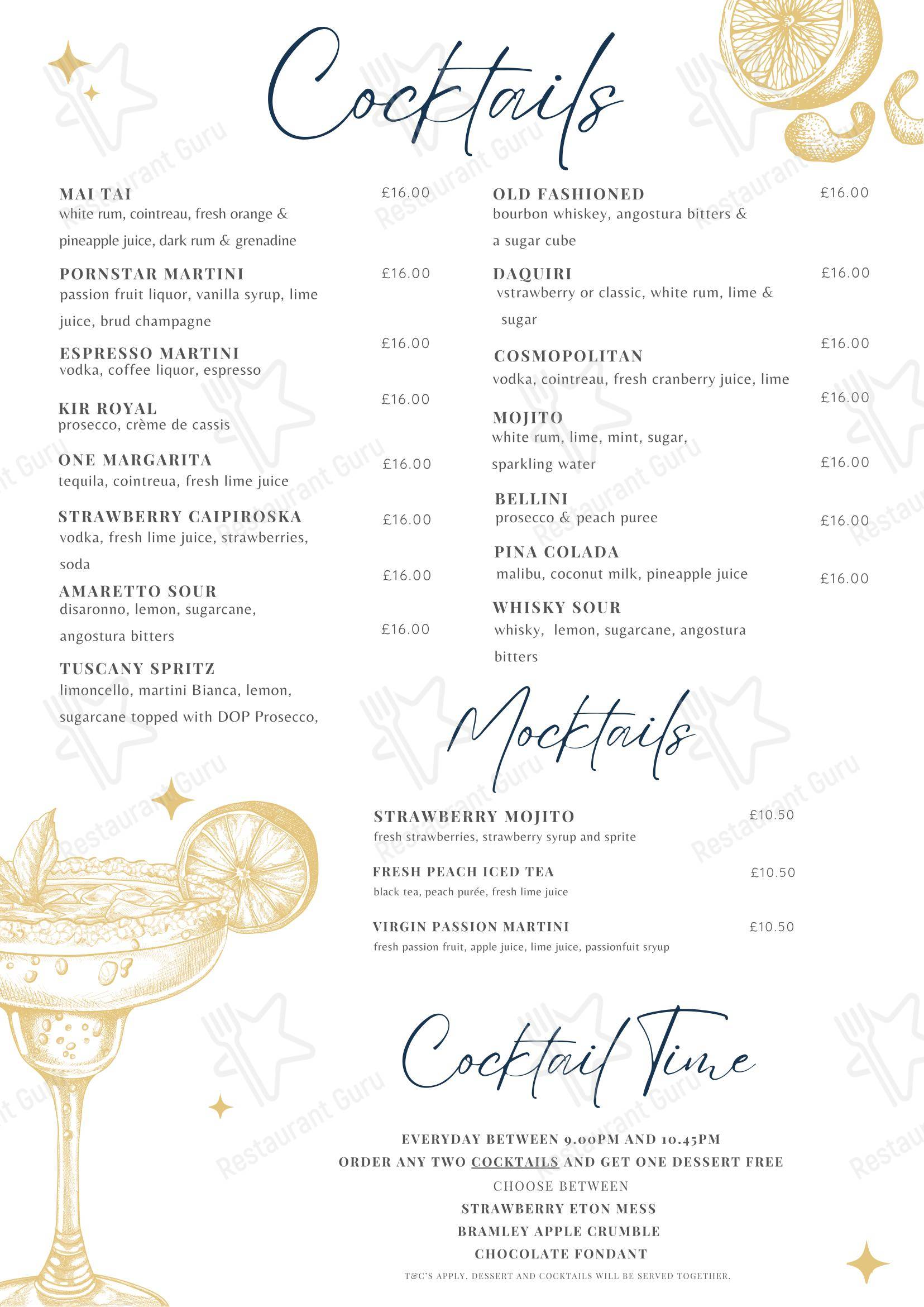 Lunch Menu ресторана One Ashbourne в Лондоне
