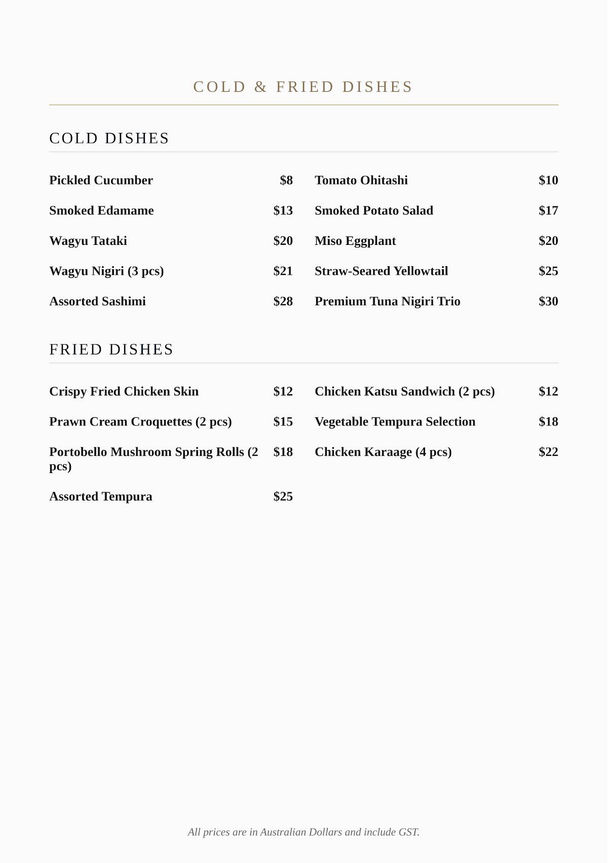 One Eighty Japanese Restaurant меню