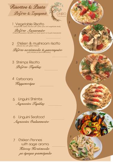Oniro Cafe Restaurant меню