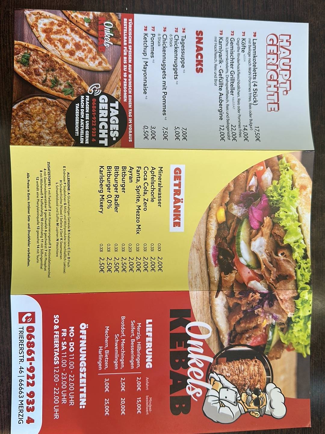 Onkel Kebab меню