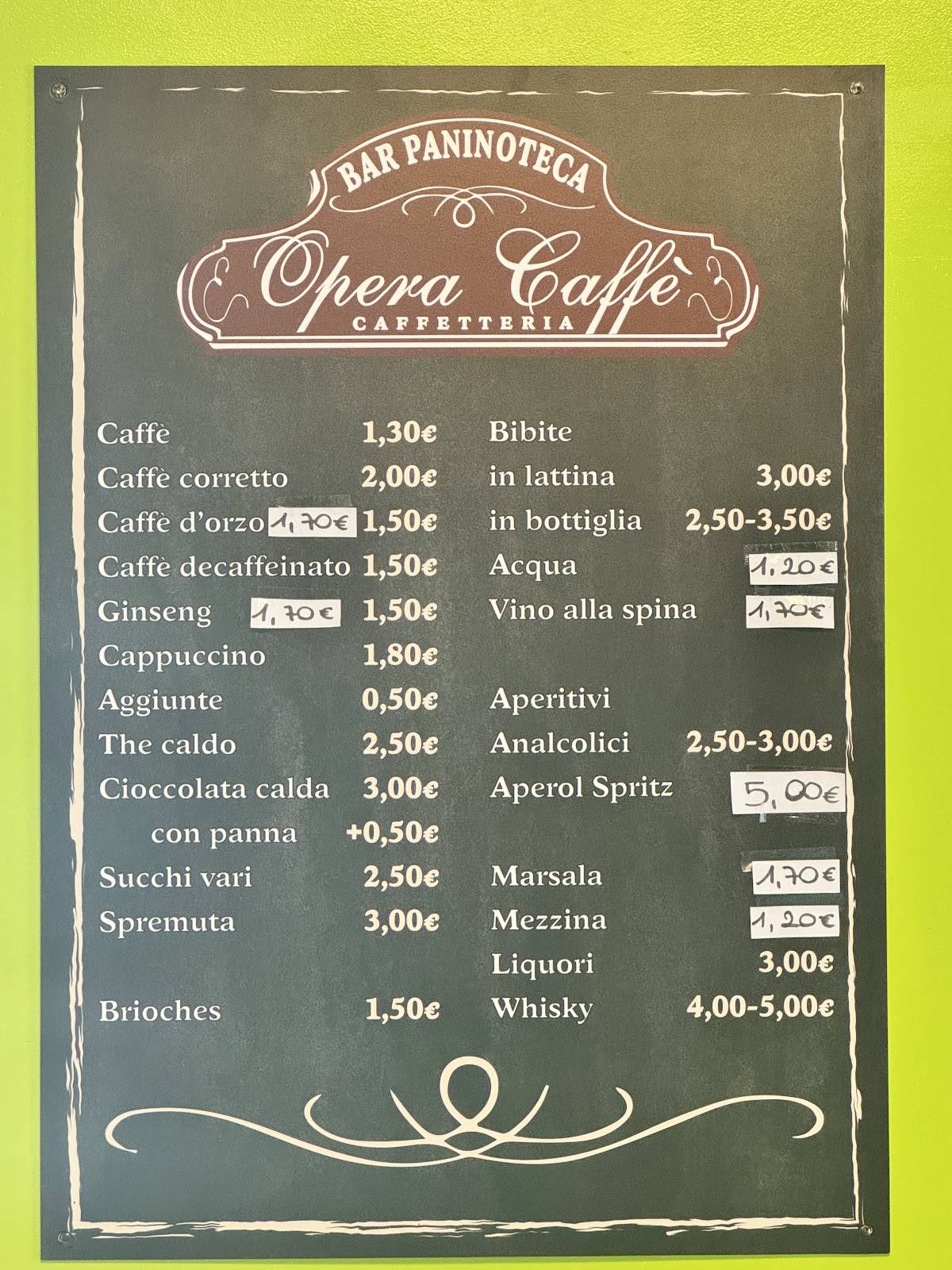 Opera Caffe' меню