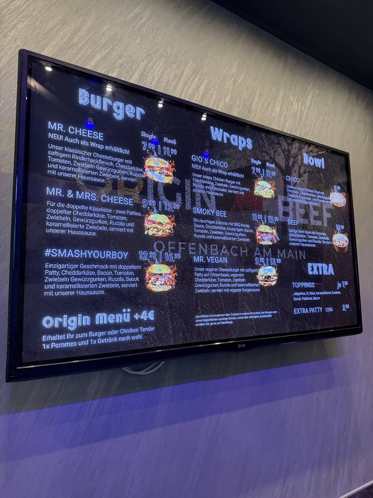 Origin Beef меню