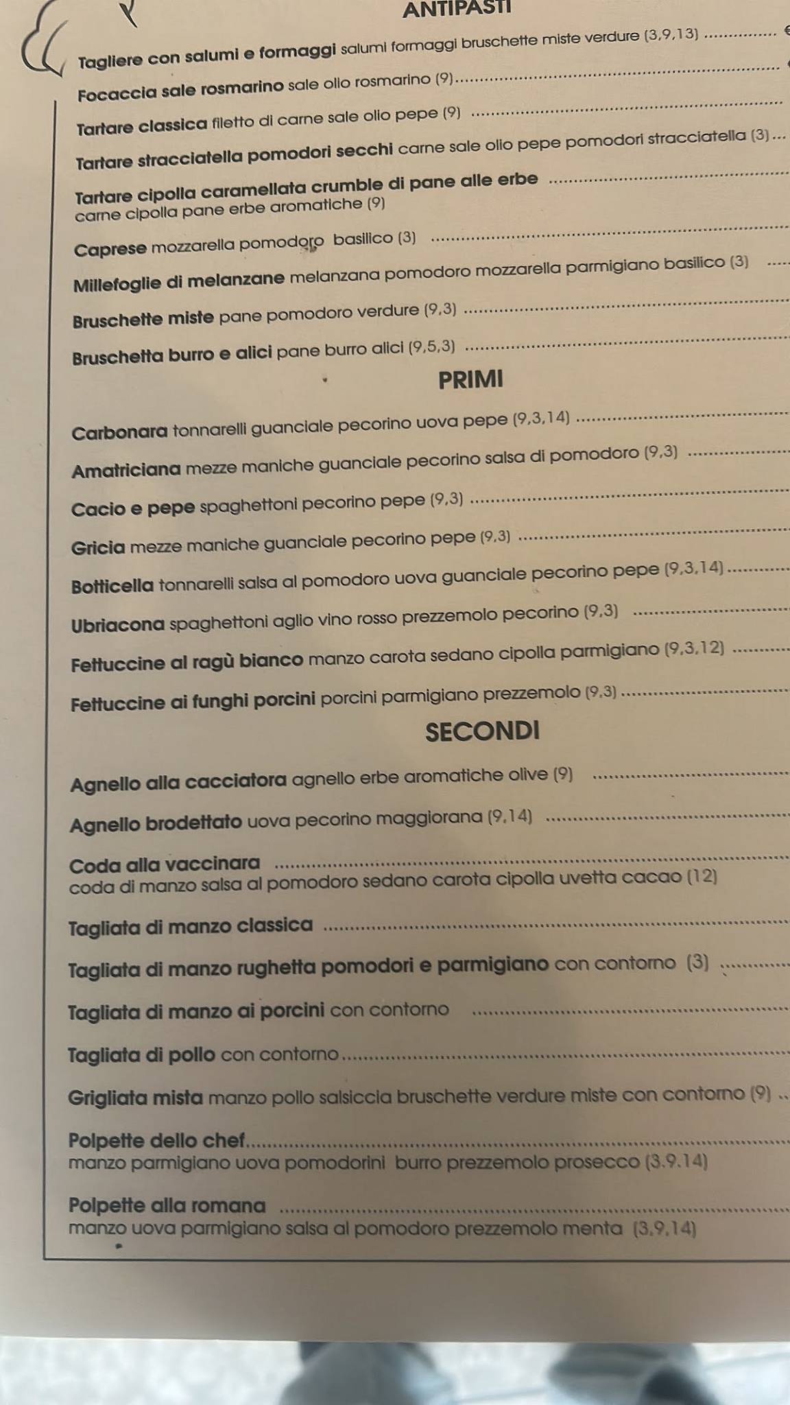 Osteria Gemelli меню