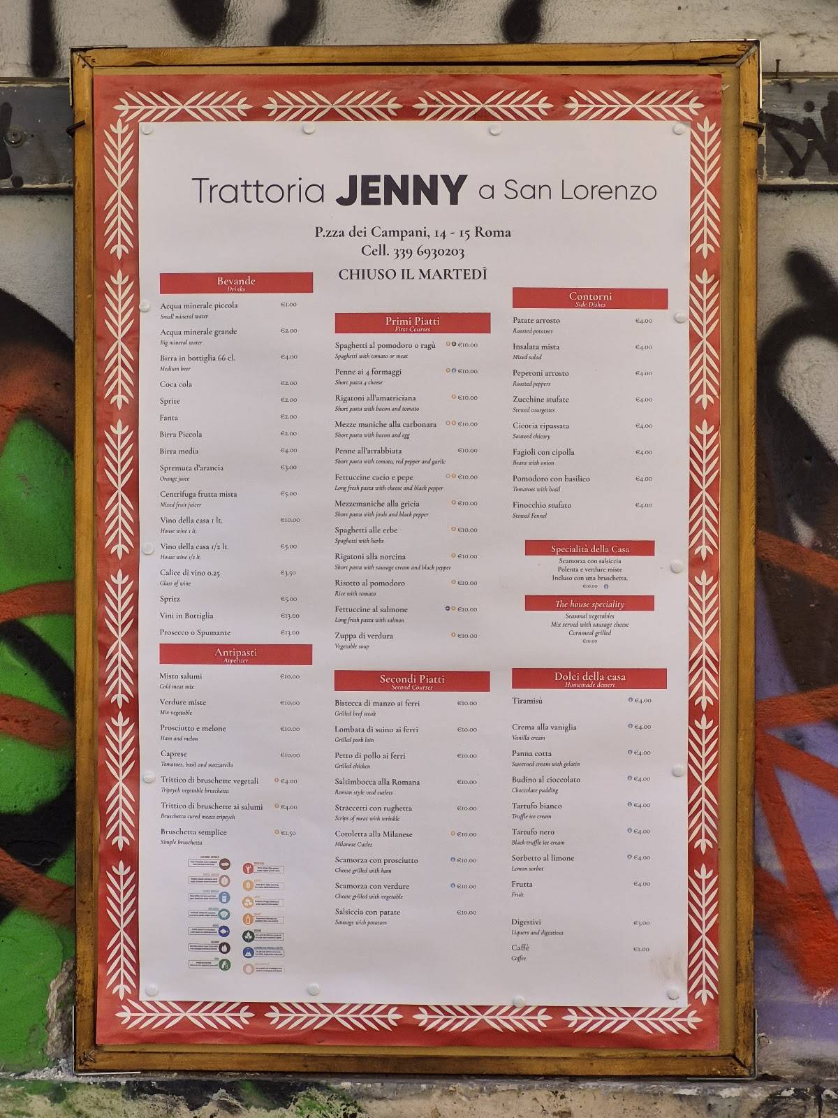 Osteria Jenny меню
