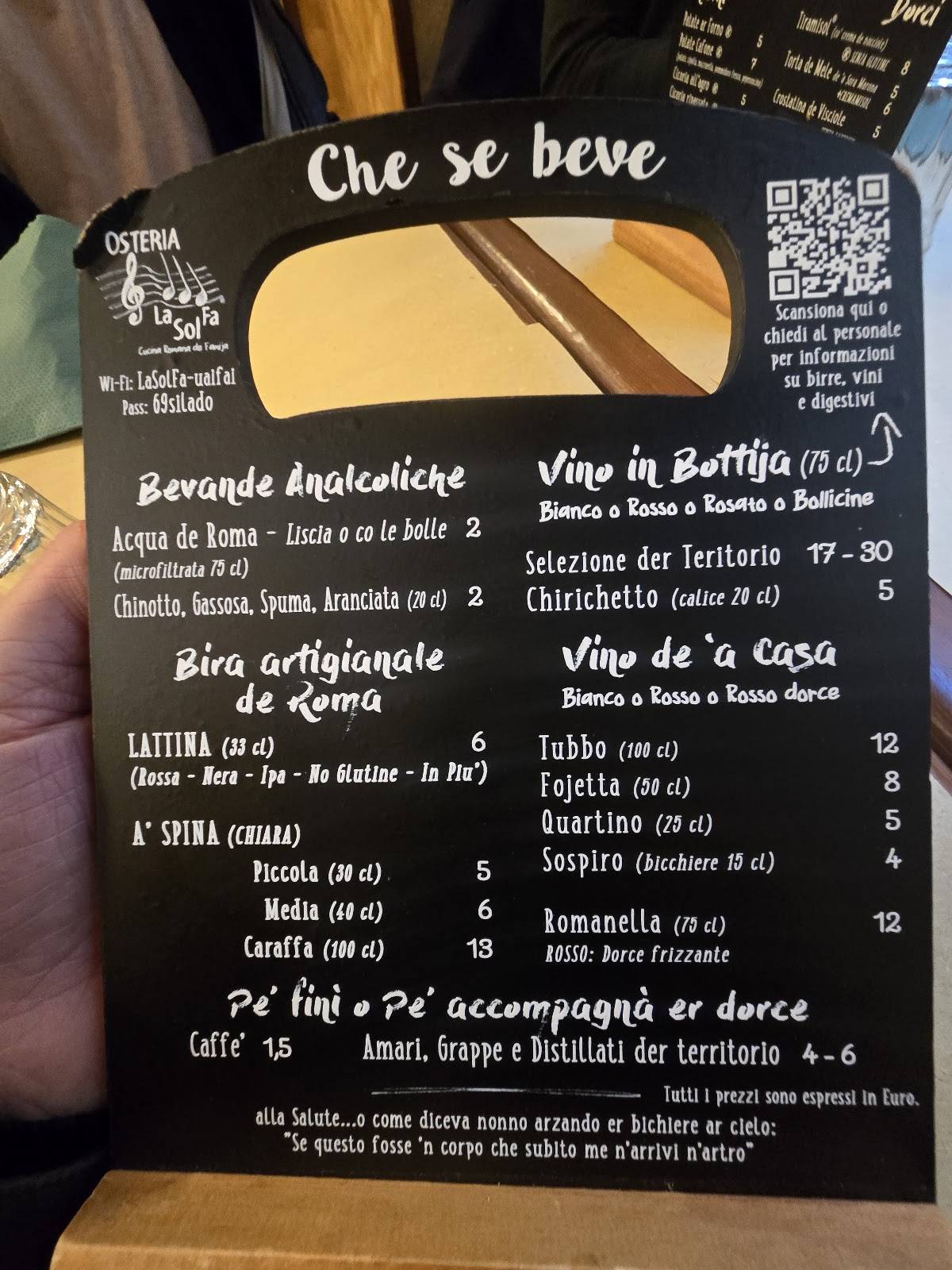 Osteria La Sol Fa меню