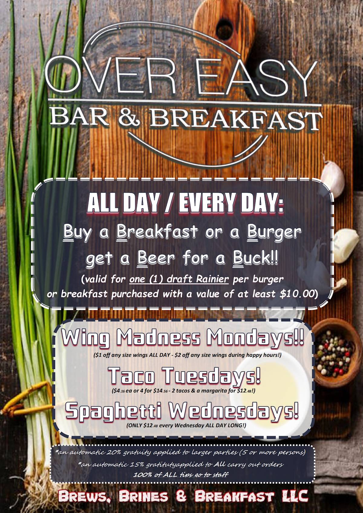 Over Easy Bar and Breakfast меню