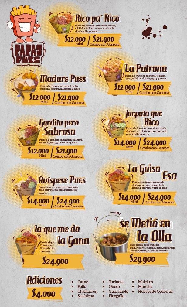 PAPAS PUES меню
