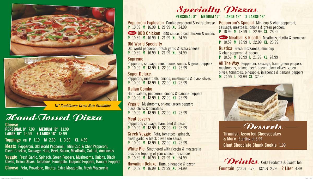 PEPPERONI'S PIZZERIA меню