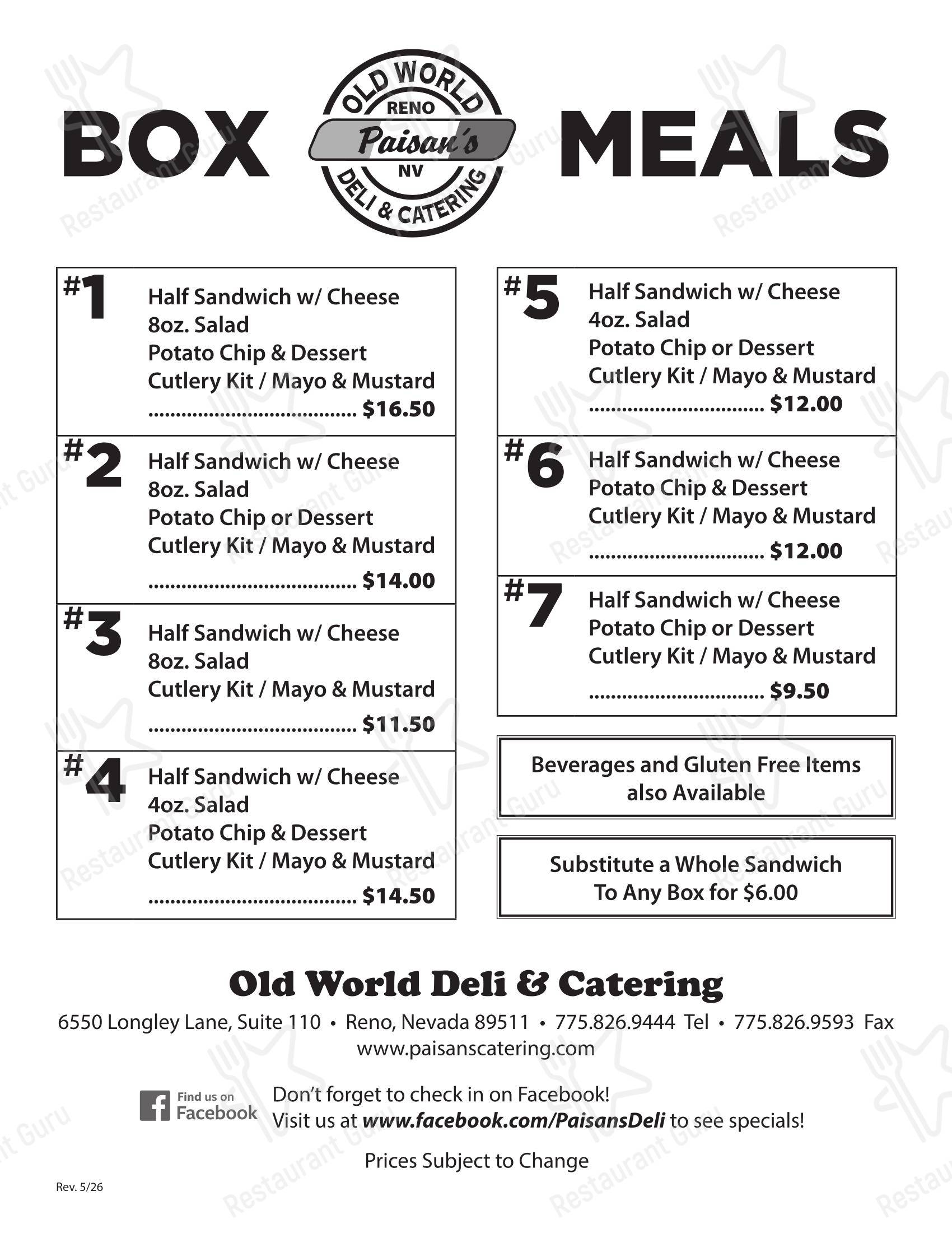 Wine Menu ресторана Paisan's Old World Deli & Catering в Рино