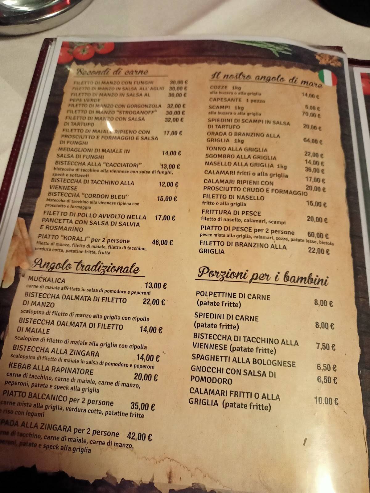 Restoran Koralj меню