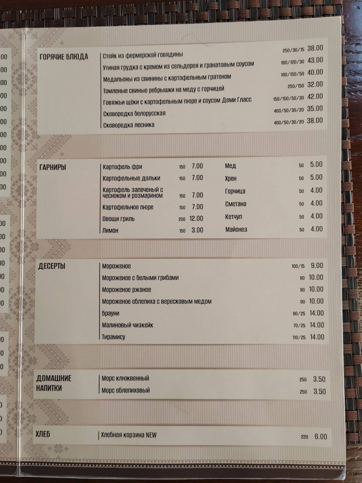 Пан Хмелю меню
