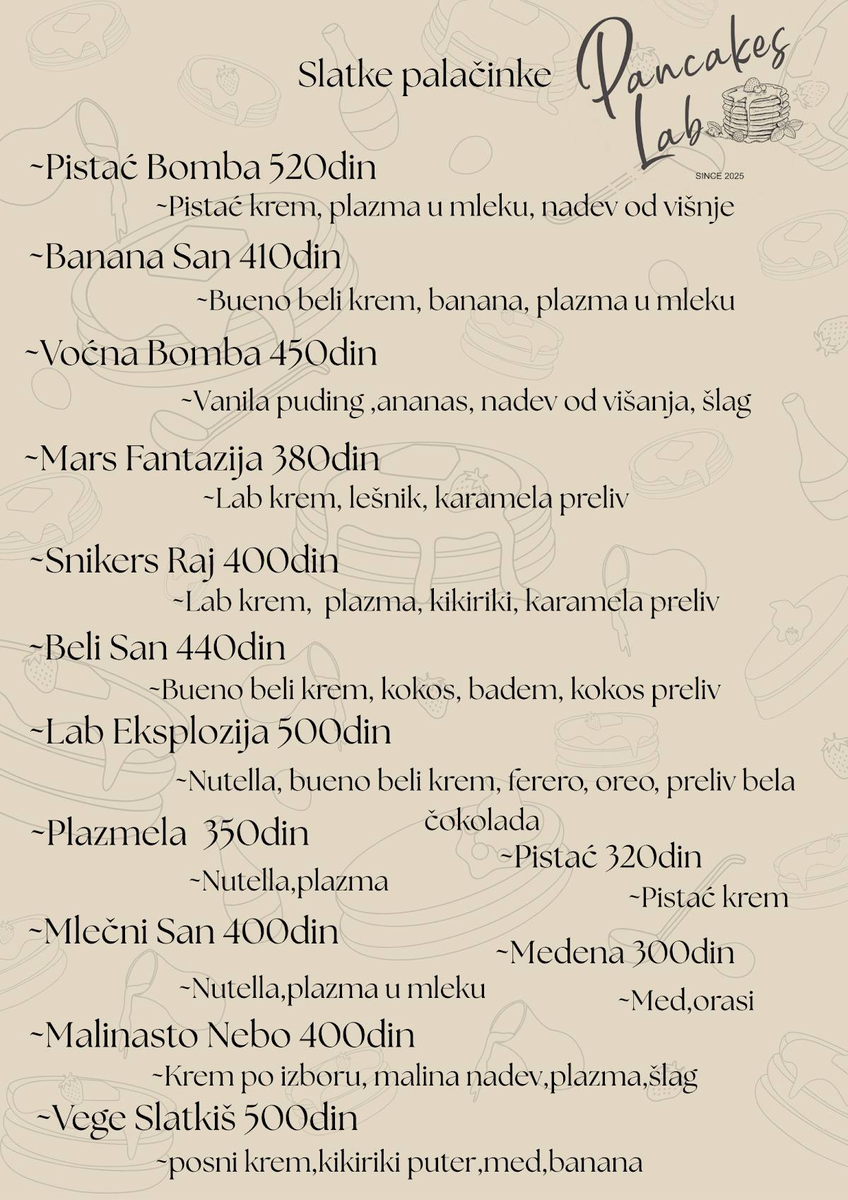 Pancakes Lab меню