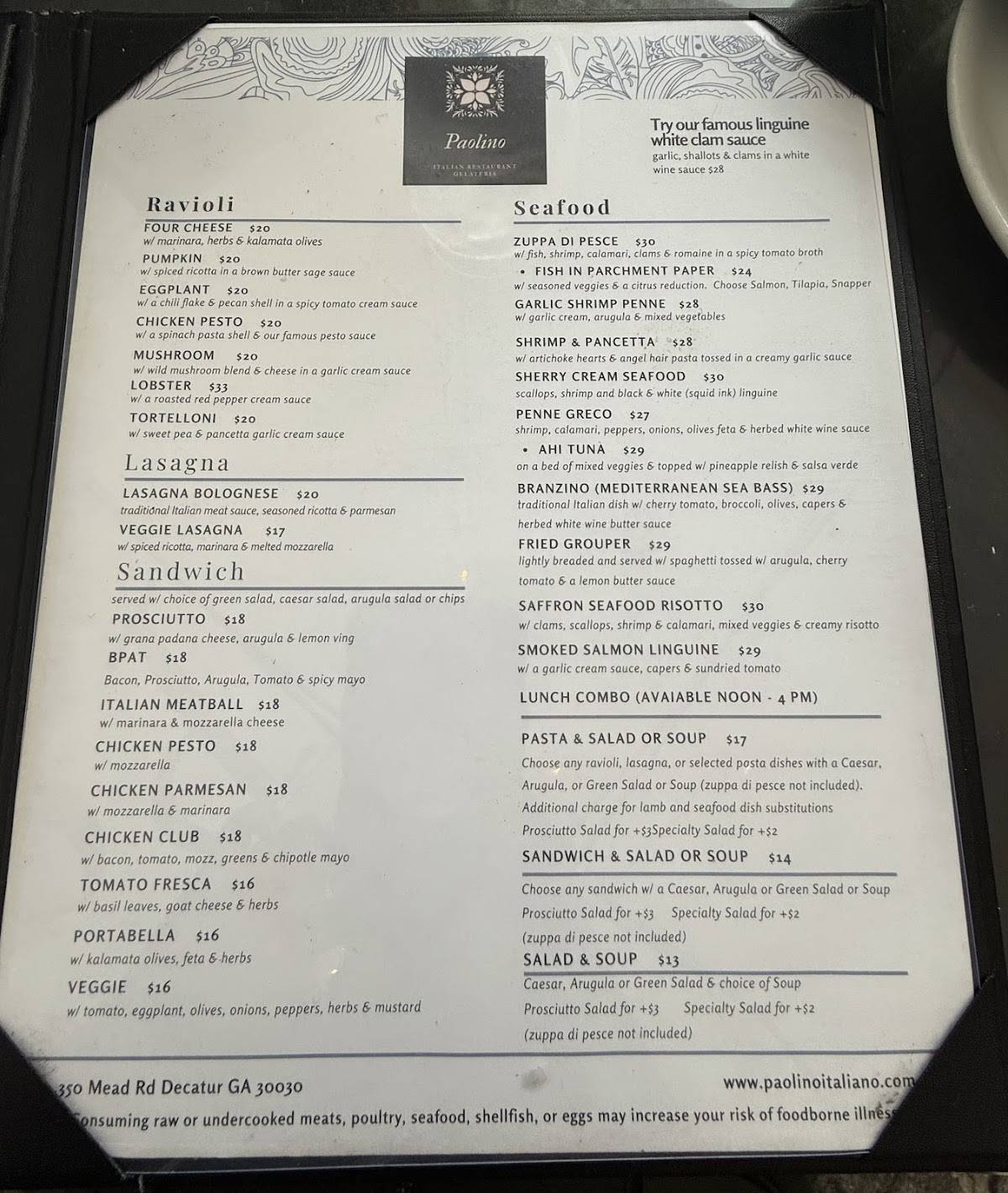 Paolino Italian Restaurant меню