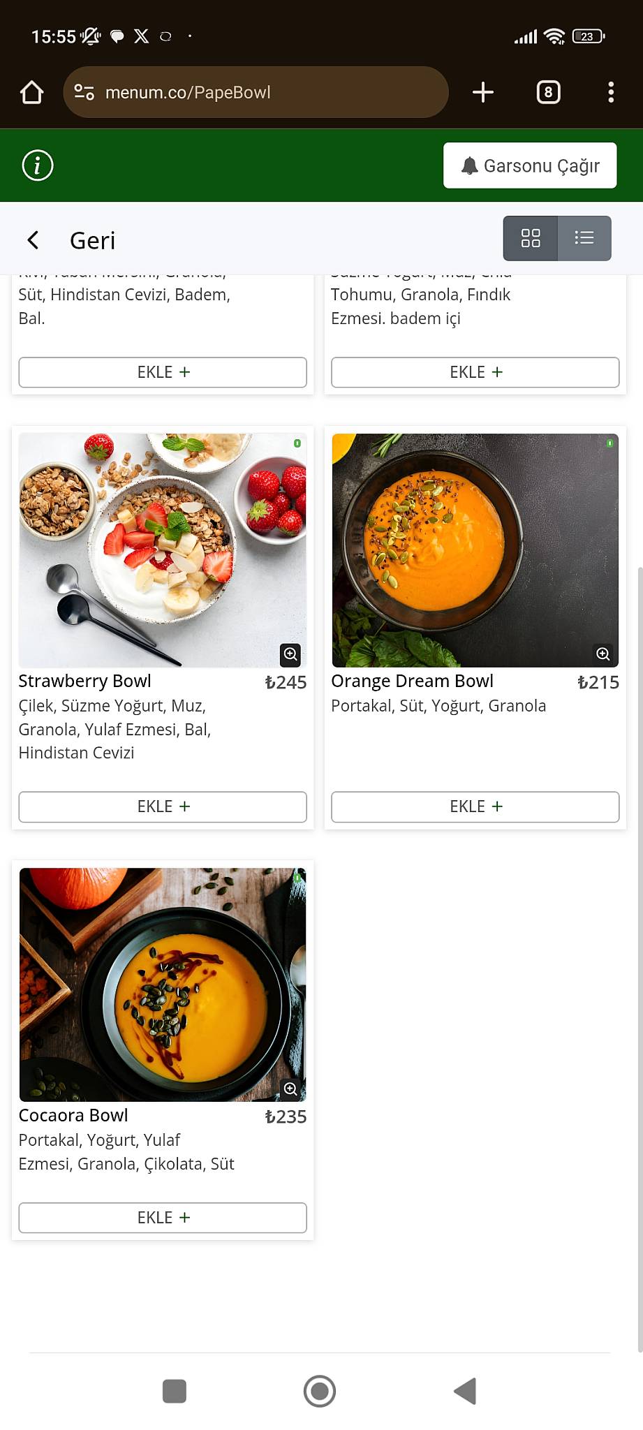 PapeBowl меню
