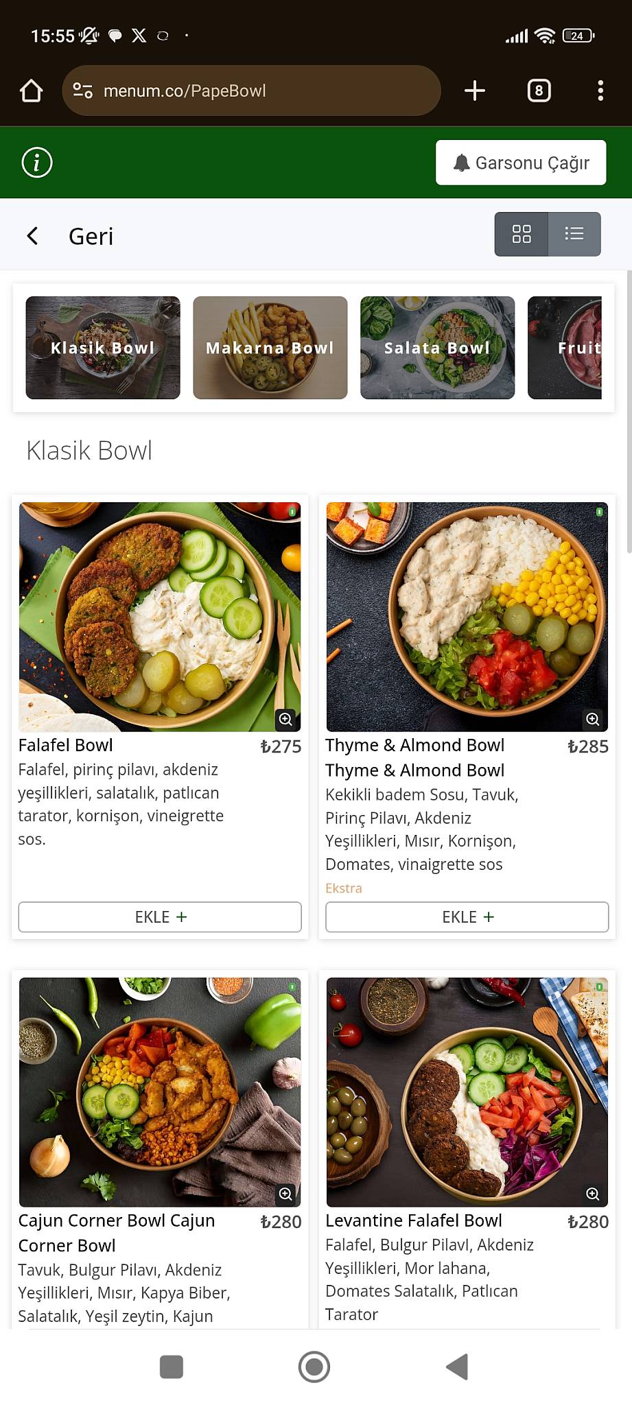 PapeBowl меню