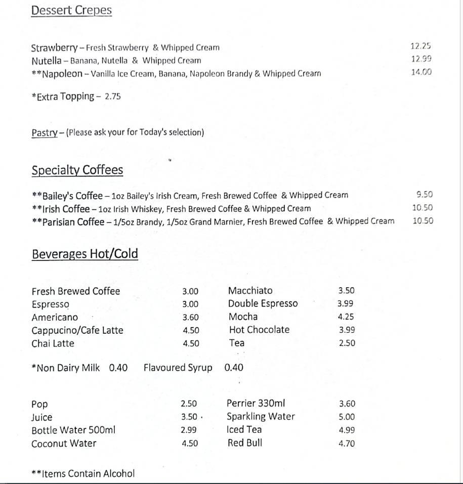 Parisco Cafe меню