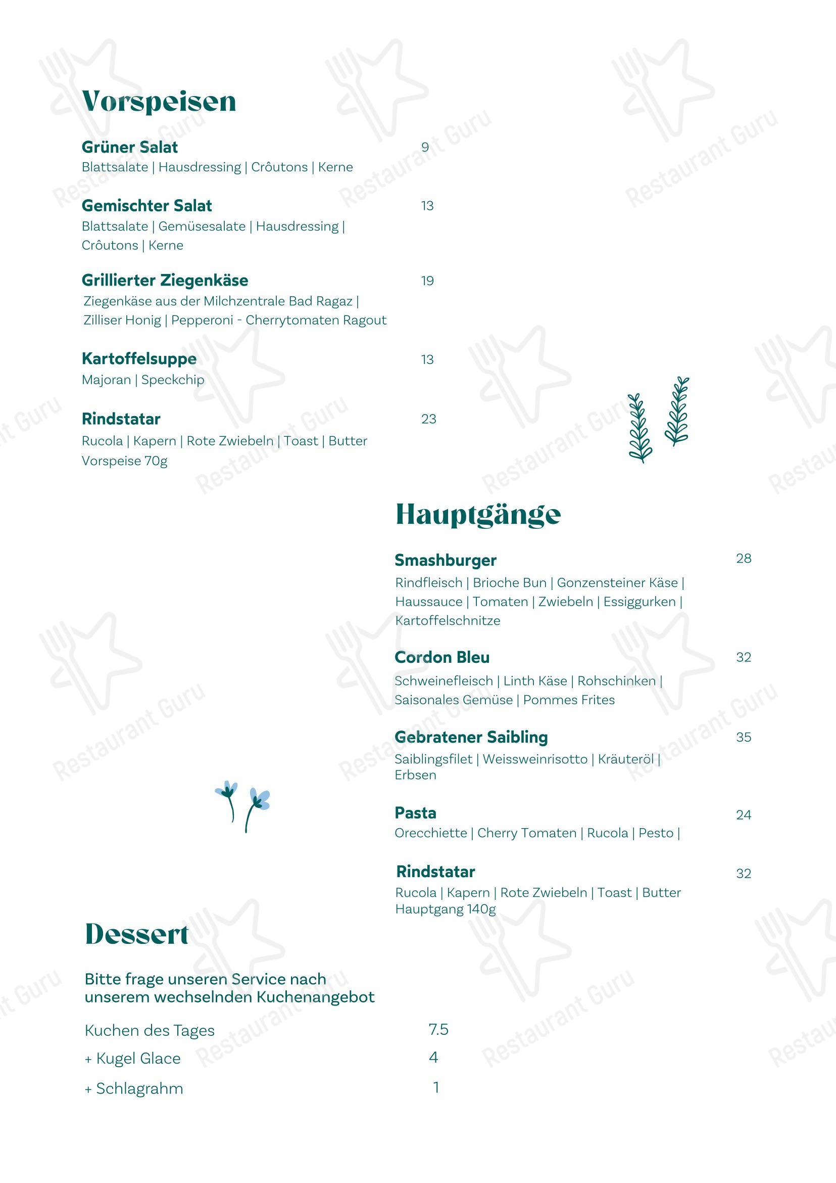 Меню ресторана Parkrestaurant