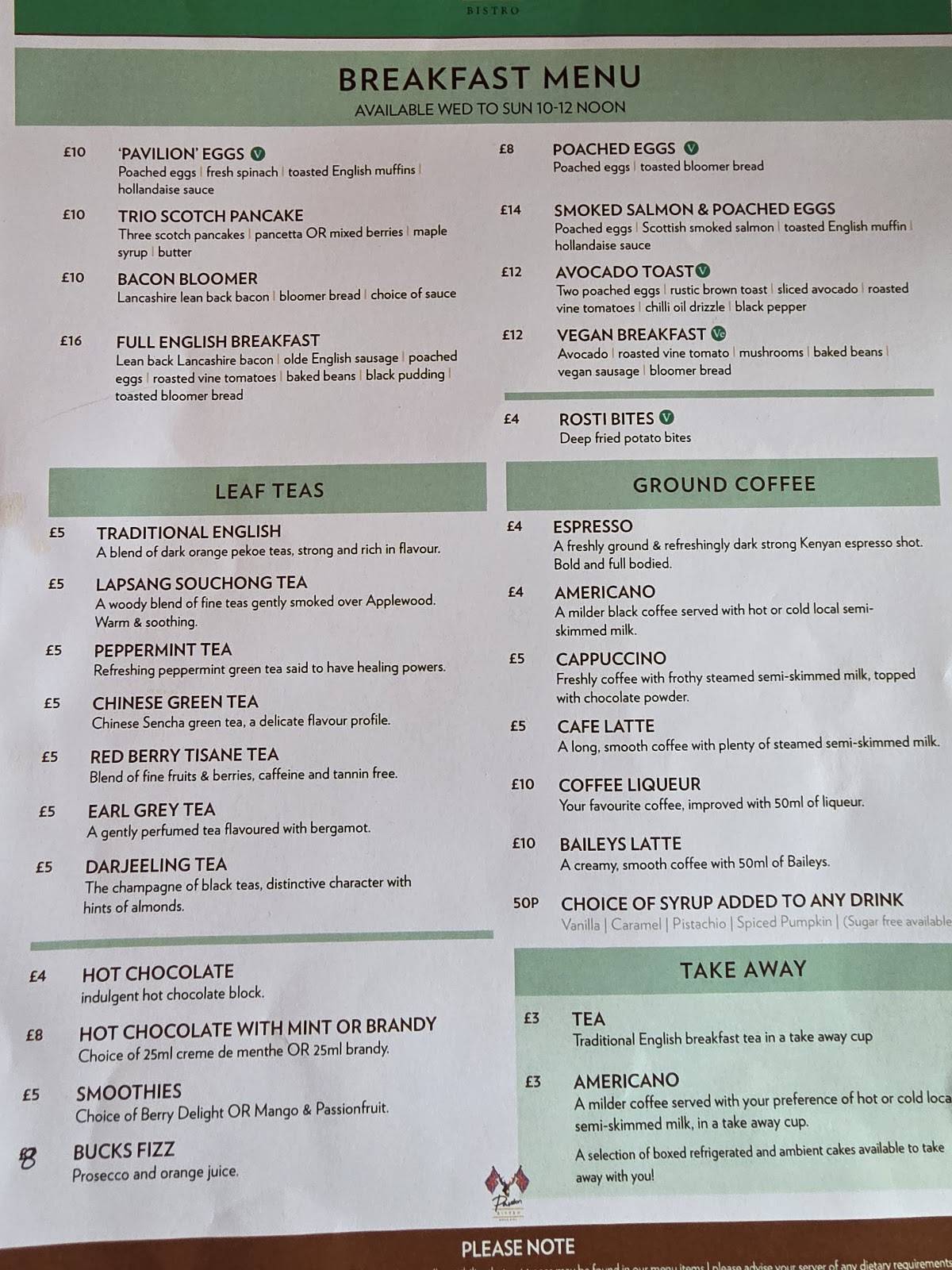 Pavilion Bistro меню