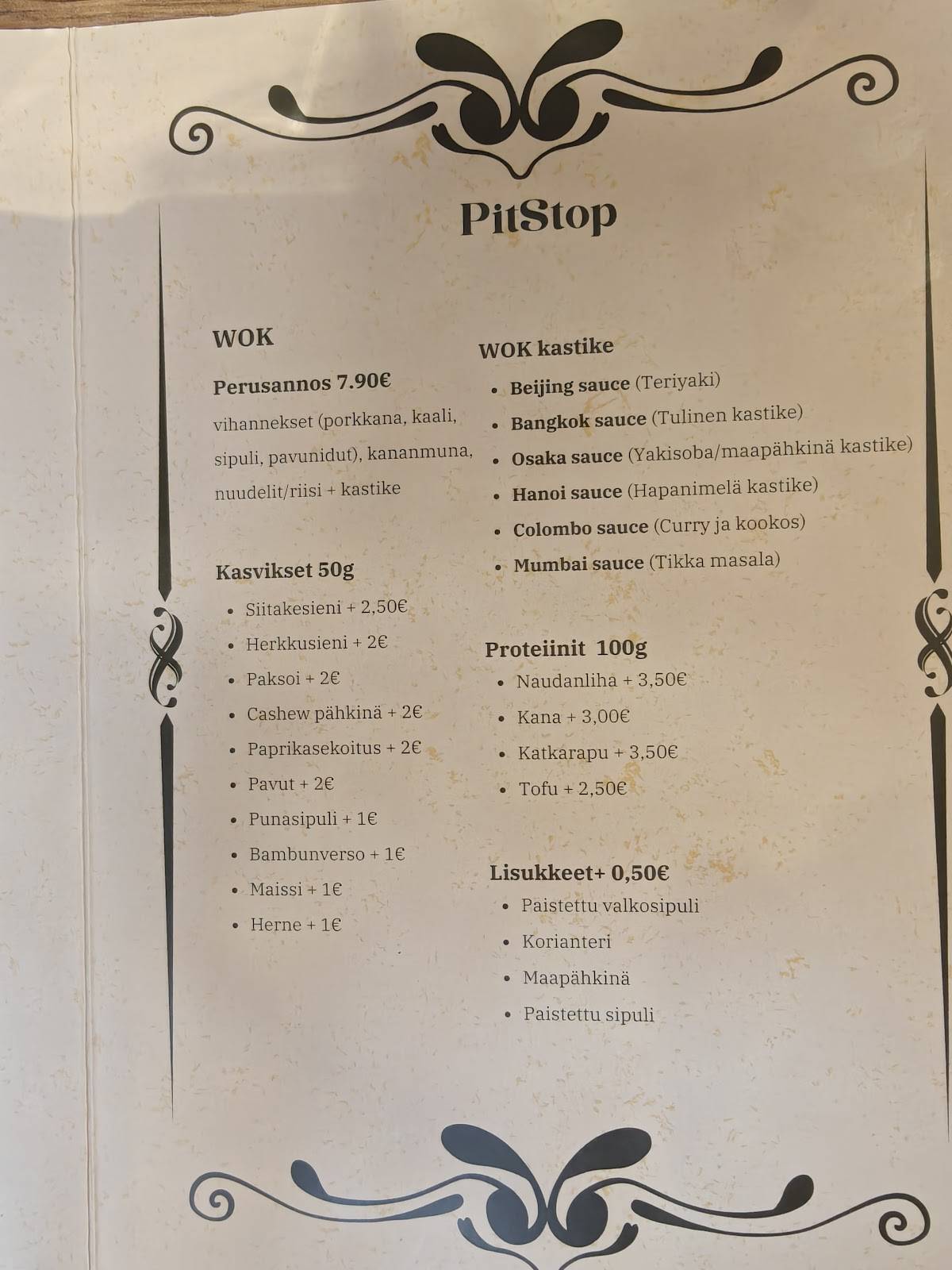 Pitstop меню