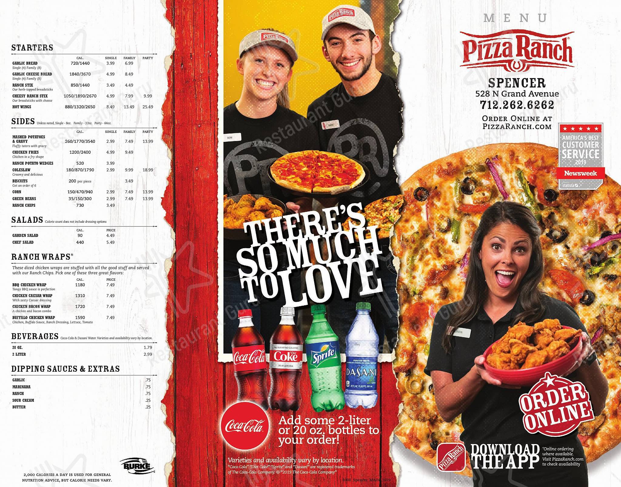 Table Menu пиццерии Pizza Ranch в Спенсере