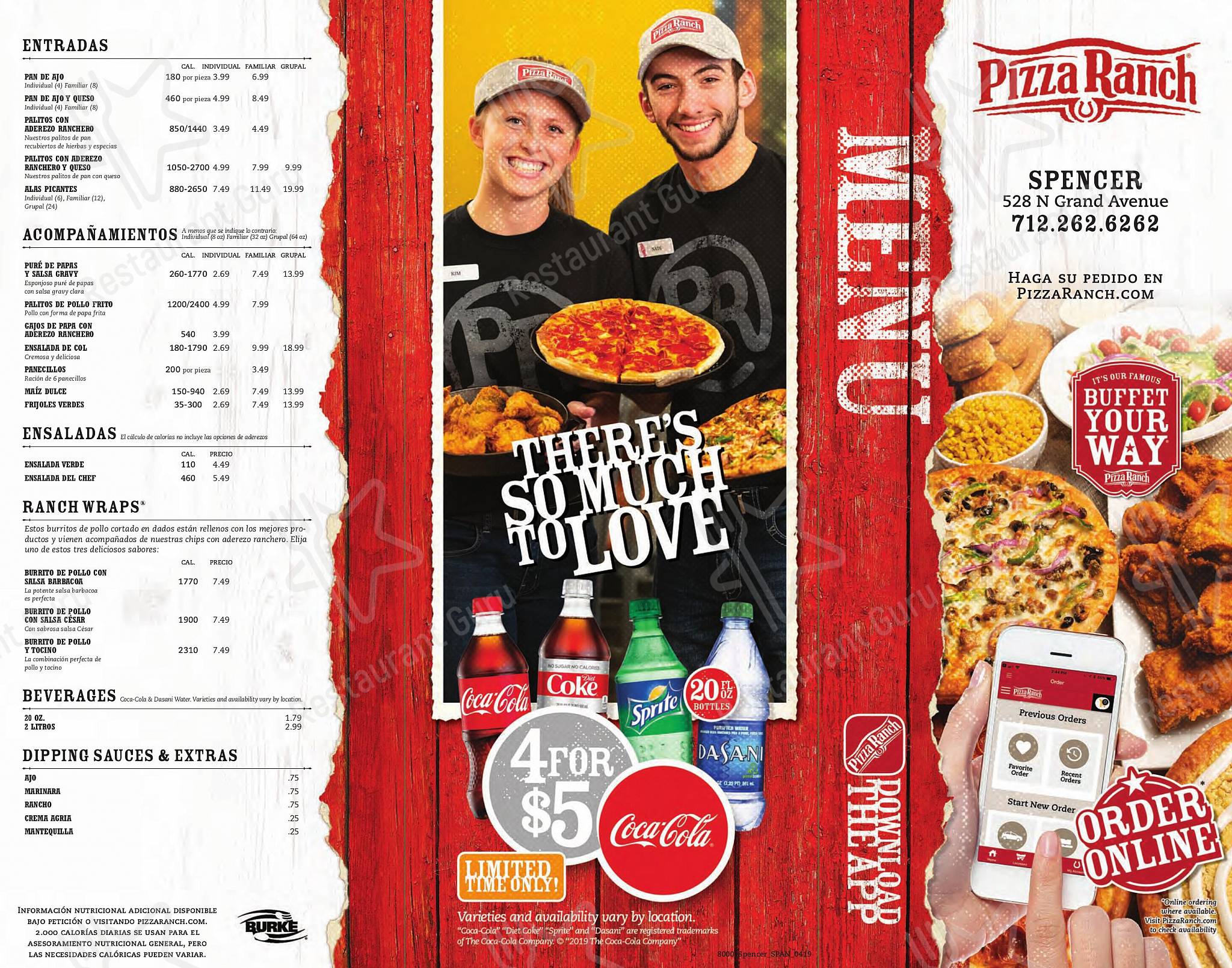 Меню пиццерии Pizza Ranch - Table Menu
