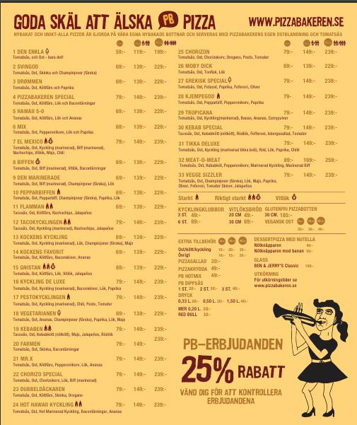 Pizzabakeren меню