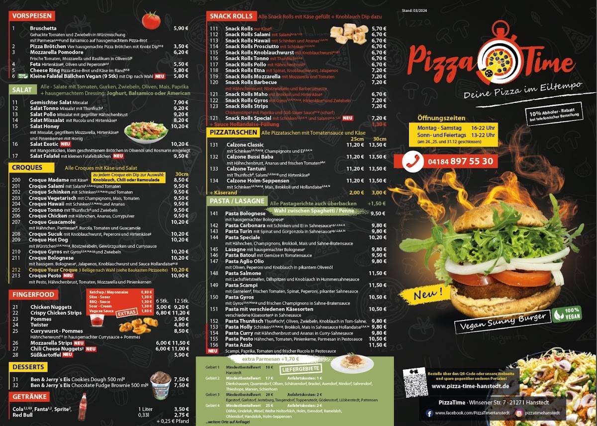 Pizzatime Hanstedt Lieferservice меню