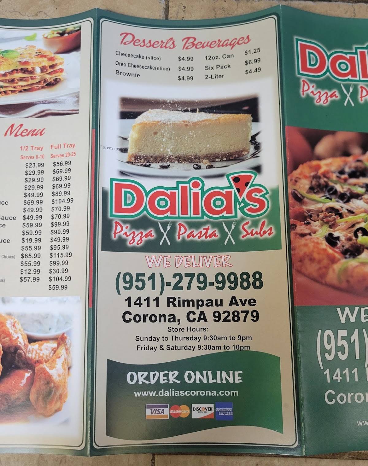 Dalia's Pizza меню