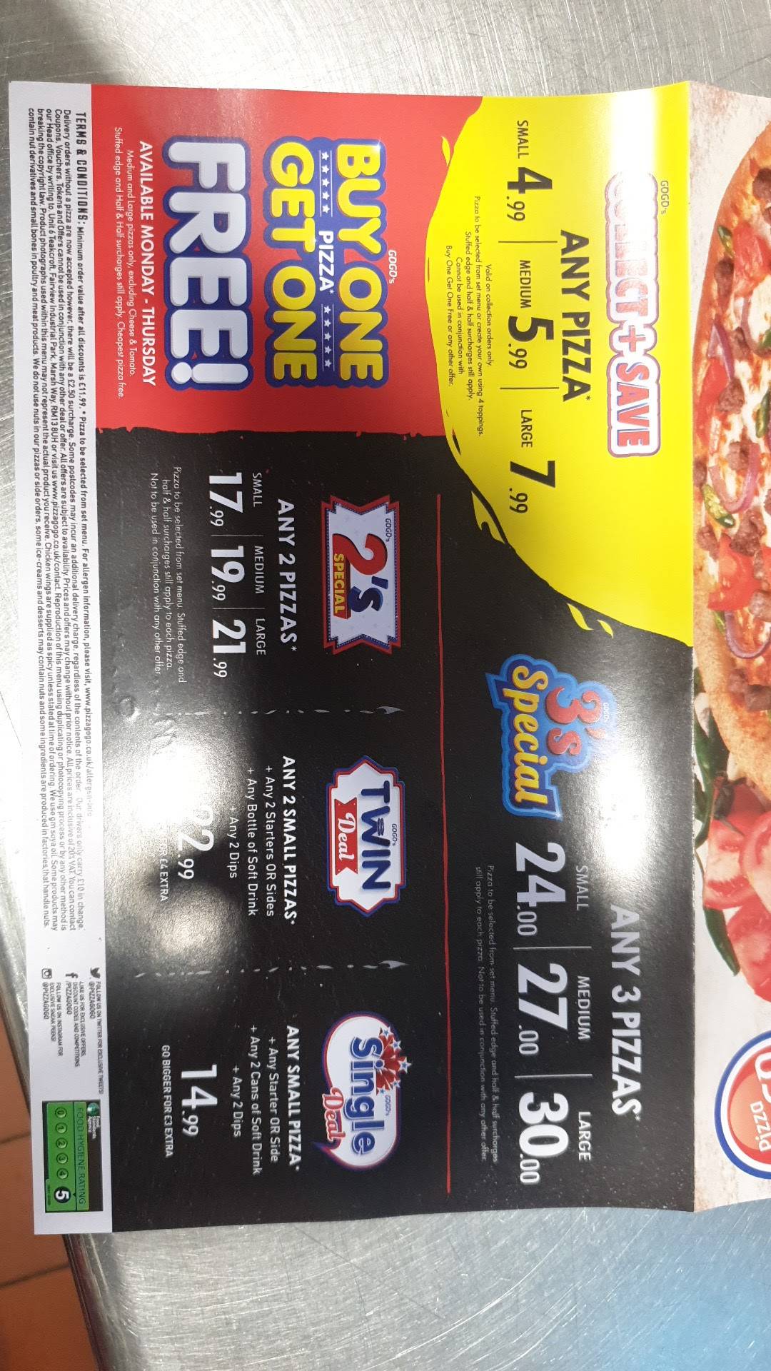 Pizza Go Go Basildon меню