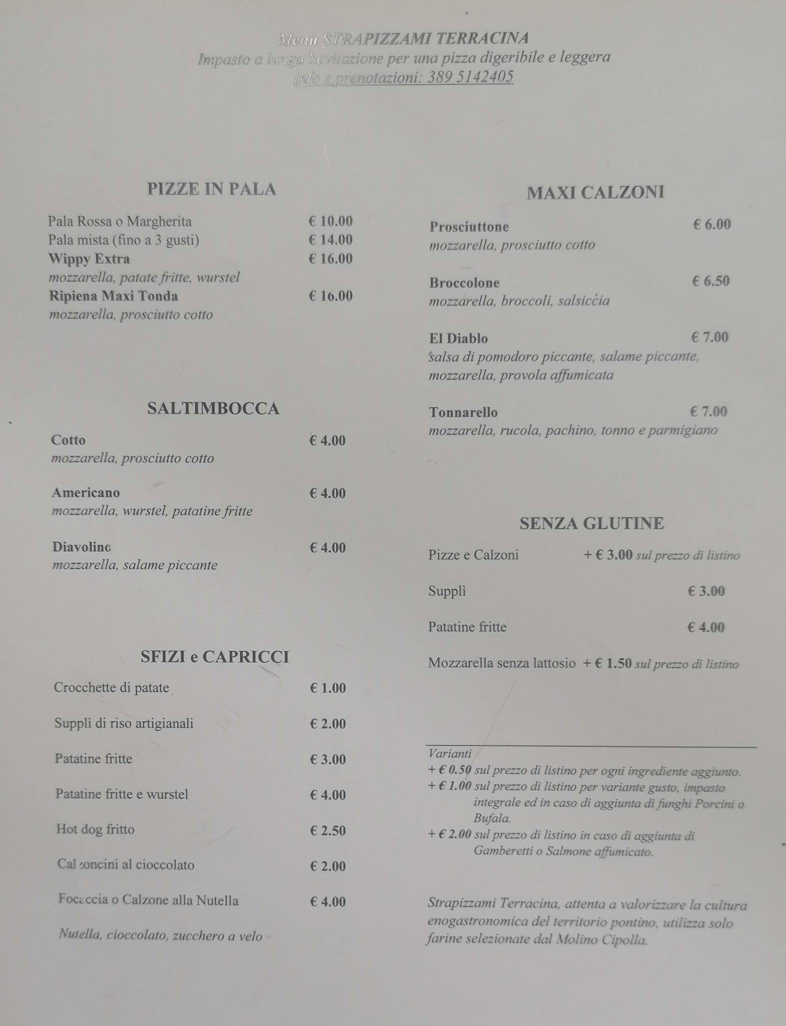 Pizzeria Strapizzami Terracina меню