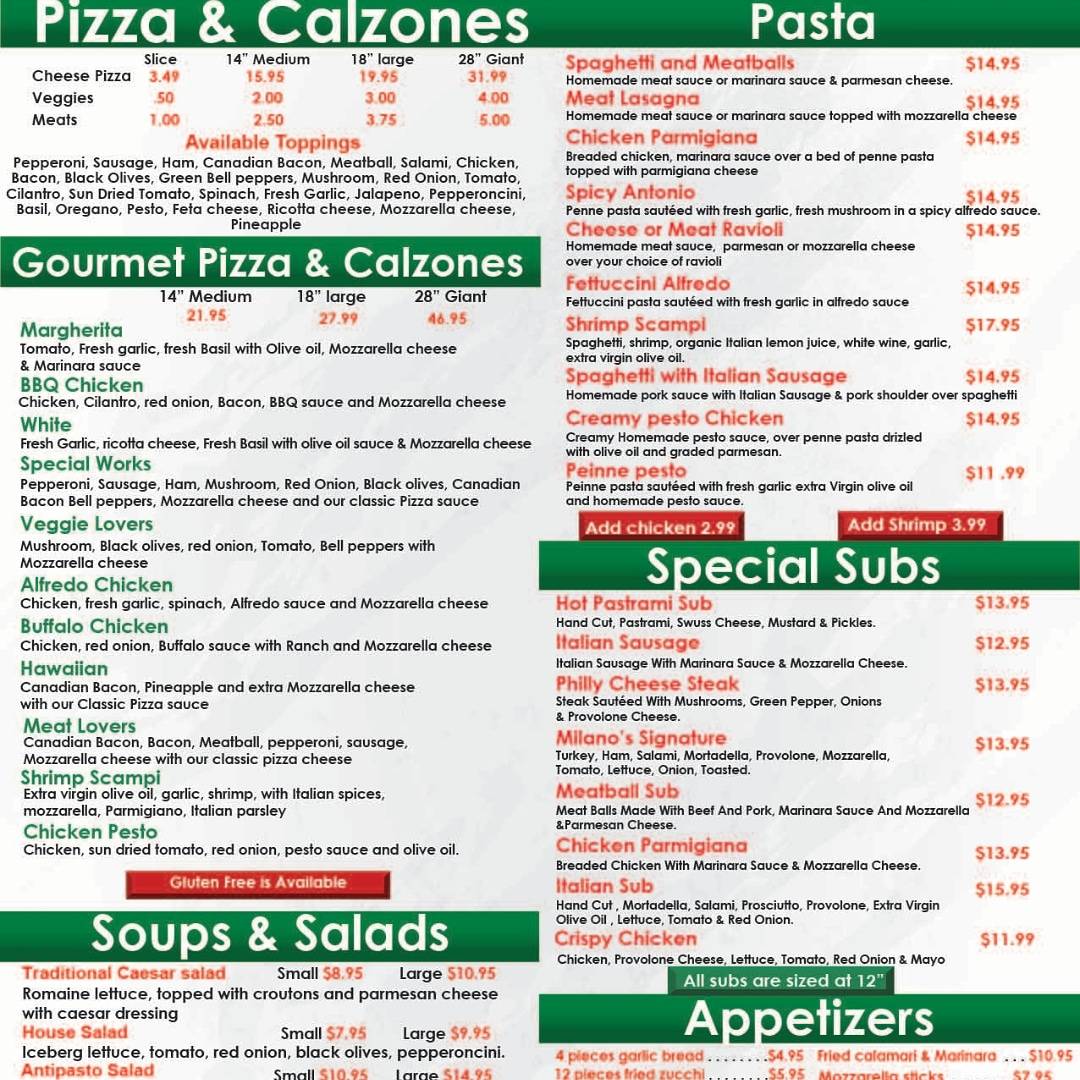 Pizzeria de Milano меню