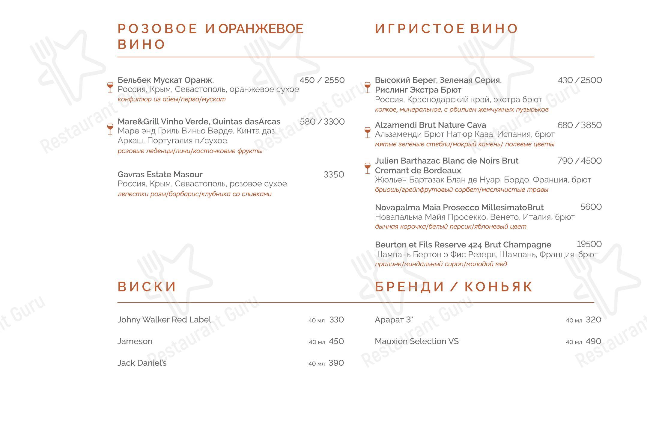 Меню ресторана Полли - Меню