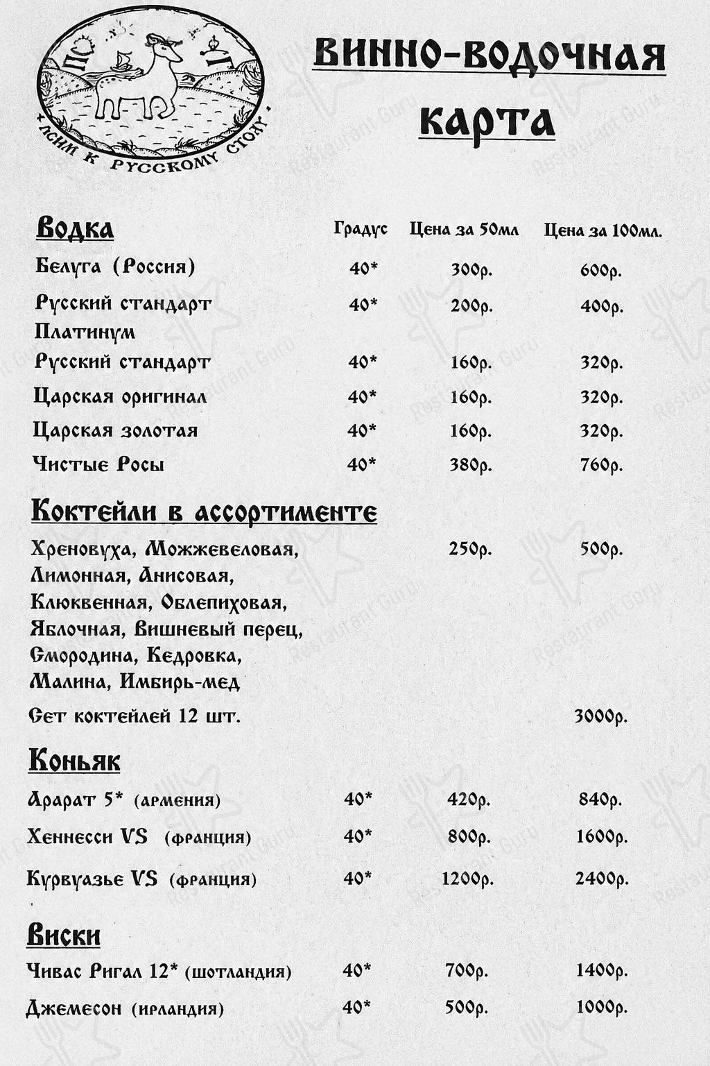 Меню Трактир 