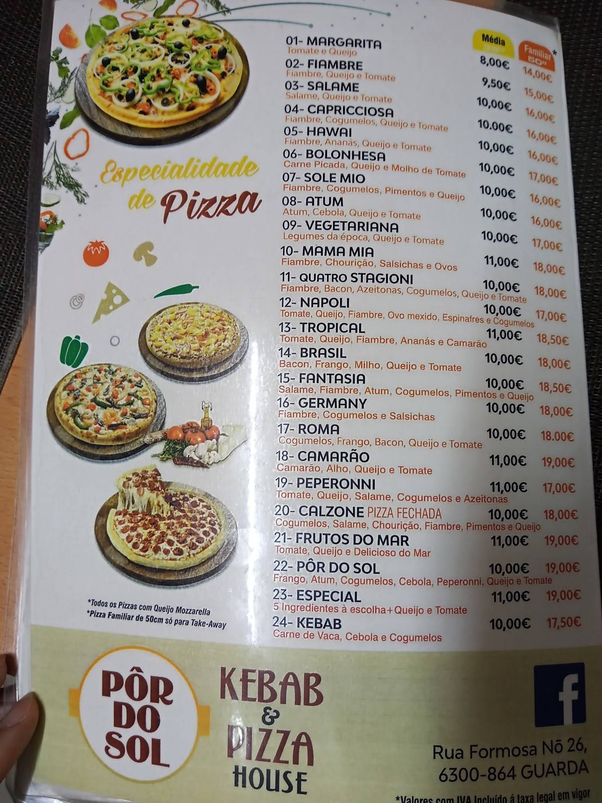 Por do sol kebab e pizza меню